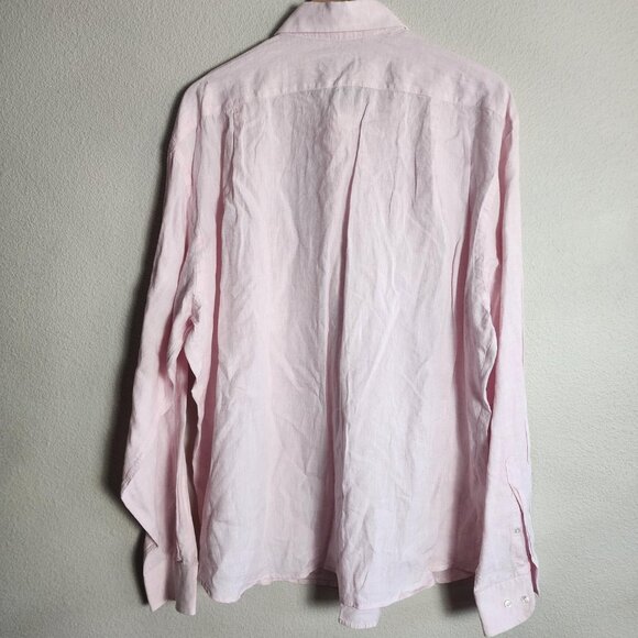 Ben Silver Shirt Mens 17.5-36 Pink Linen Button Down Long Sleeve Dress Pocket - Picture 8 of 10